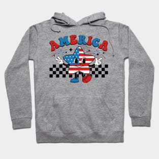 Retro Groovy US Flag Hippie Cute Star America 4th Of July Hoodie